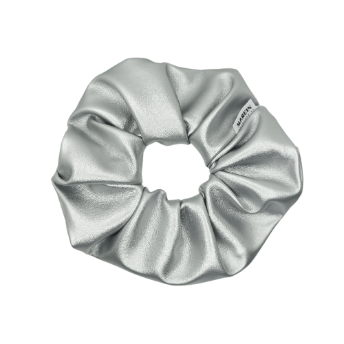 Silver Leather Scrunchie