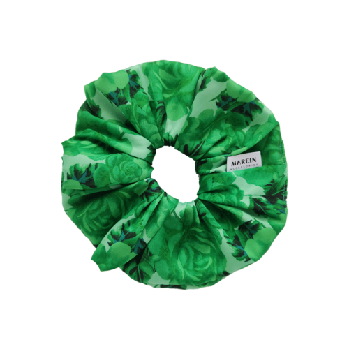 Green Roses Satin Scrunchie