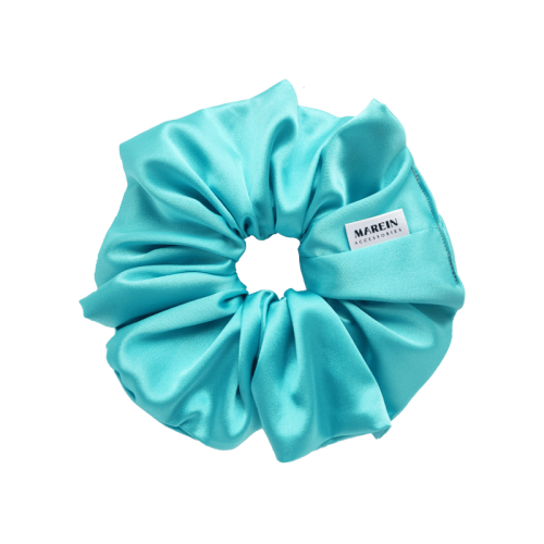 Cyan Blue Satin Scrunchie