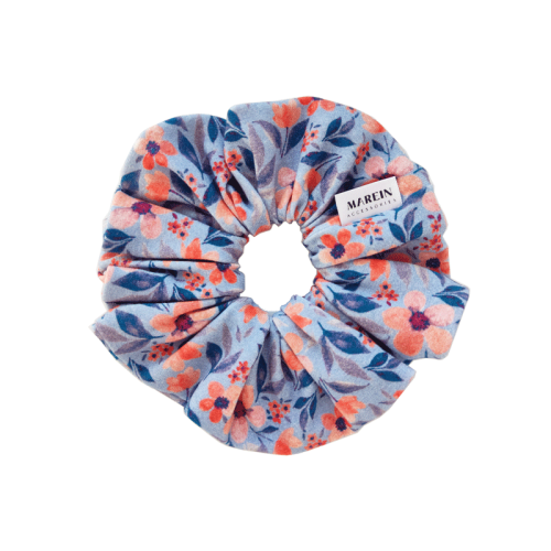 Baby Blue Floral Scrunchie