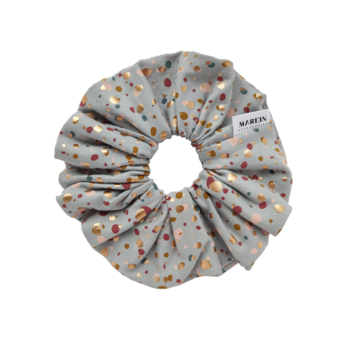 Grey Gold Dots Scrunchie