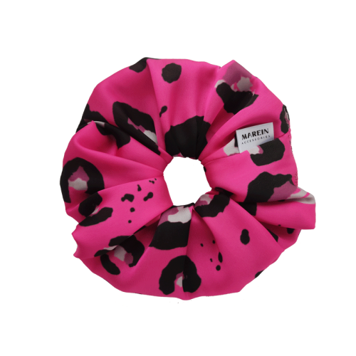 Fucshia animal print satin Scrunchie