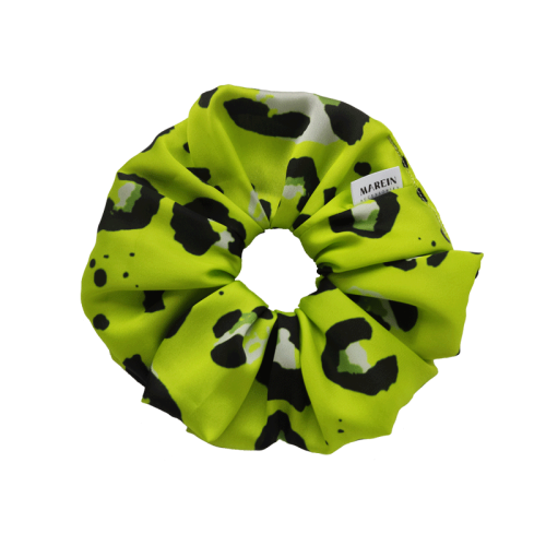 Green neon animal print satin Scrunchie