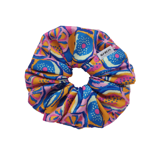 Tutti frutti blue satin Scrunchie