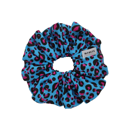 Blue Fucshia leopard Scrunchie