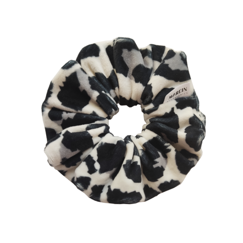 White Grey Animal Print Velour Scrunchie