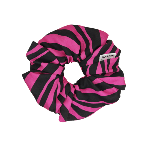 Fucshia Zebra Mat Satin Scrunchie