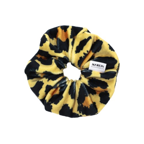 Yellow Leopard Velour Scrunchie